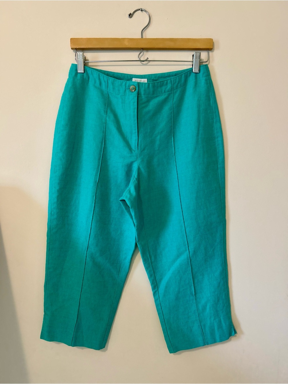 VTG Liz Claiborne Lizsport Teal Linen Capri Pants 8P Michaela Cottagecore
